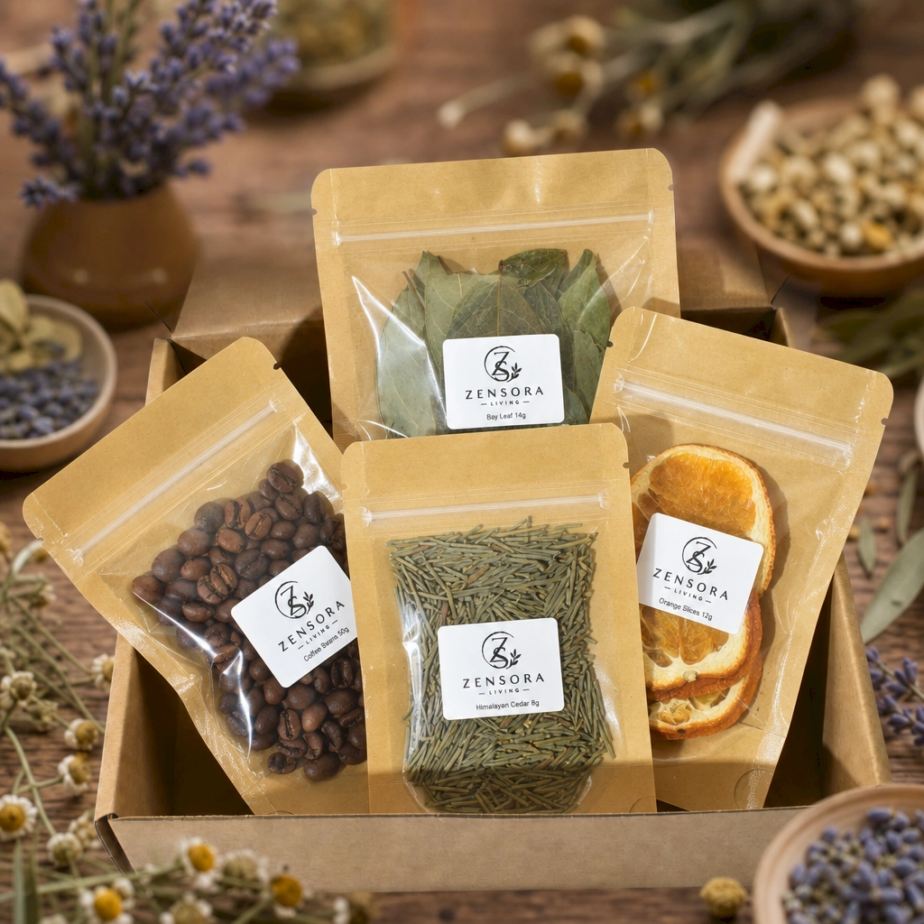 Zensora Living coffee orange aromatherapy gift set with cedar lavender and dried botanicals