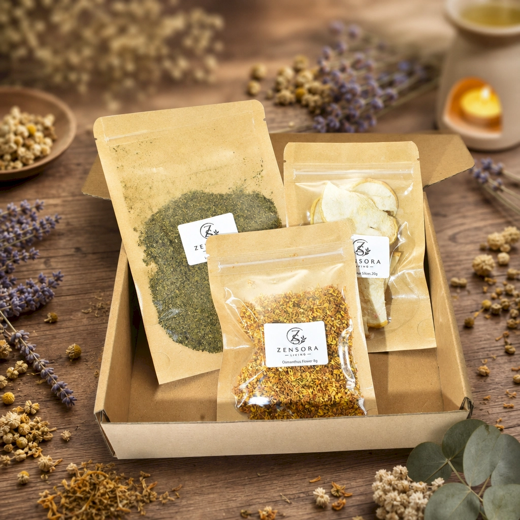 Aromatherapy gift set warming on ceramic burner with tealight and essential oil