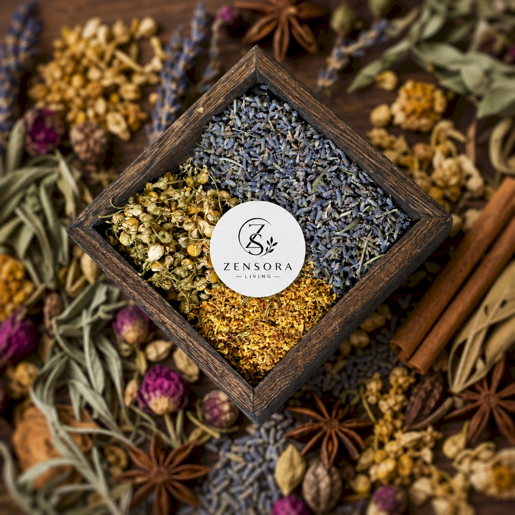 Lavender osmanthus and chamomile in ceramic aroma warmer