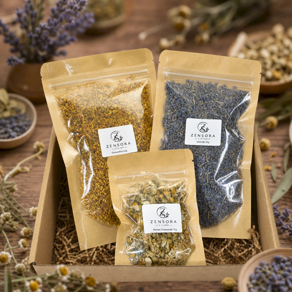 Lavender osmanthus and chamomile in ceramic aroma warmer