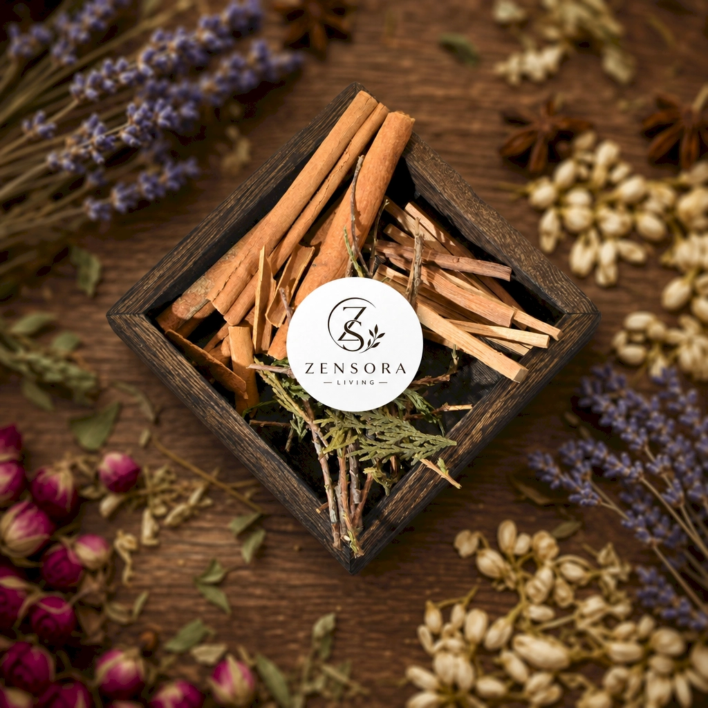 Zensora Living woody aromatherapy gift set in wooden diamond box