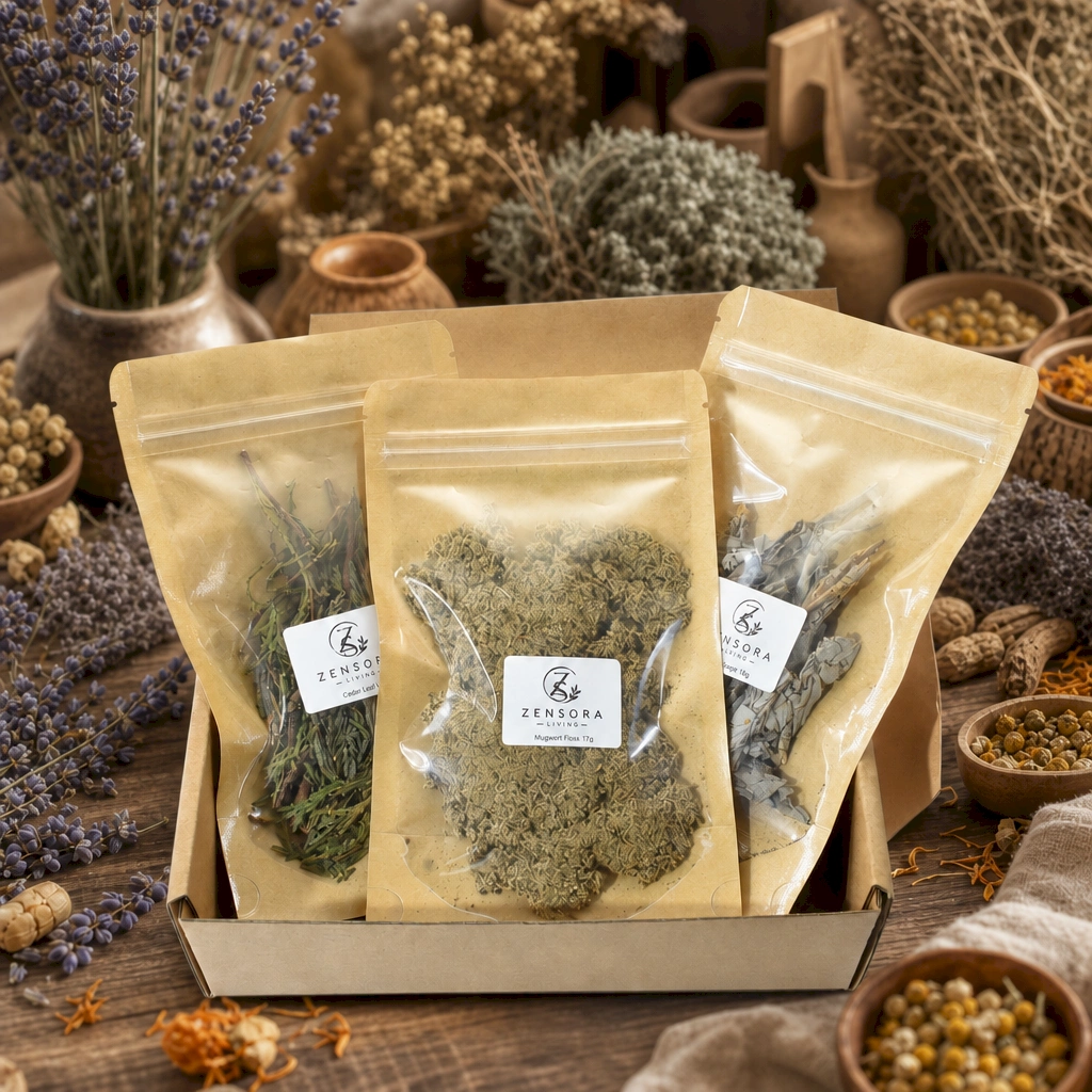 Zensora Living smudging aromatherapy gift set in wooden diamond box