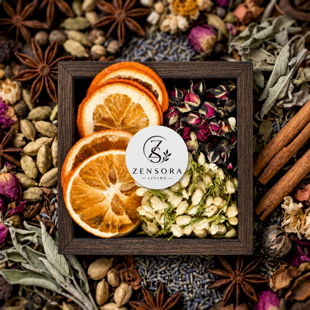 Zensora Living citrus floral aromatherapy gift set in wooden box with orange jasmine and rose