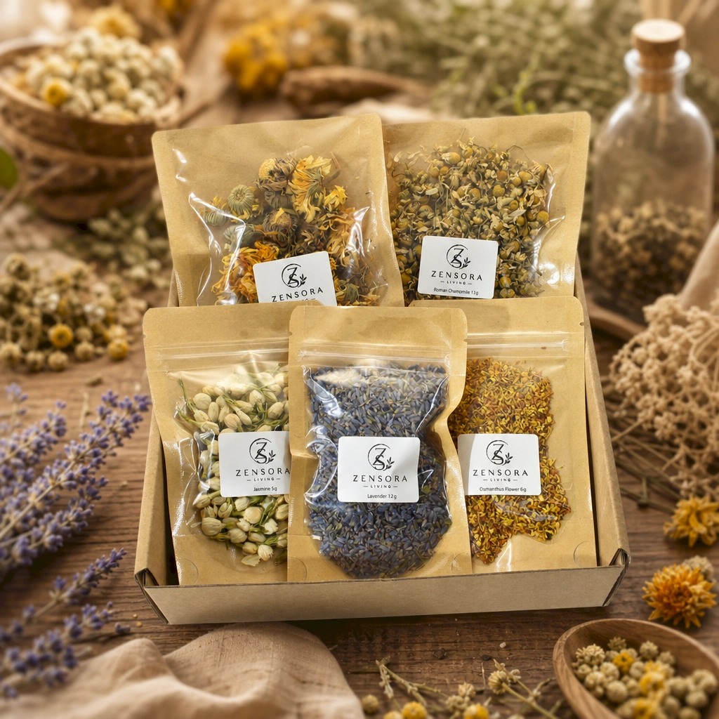 Zensora Living floral aromatherapy gift set in wooden diamond box