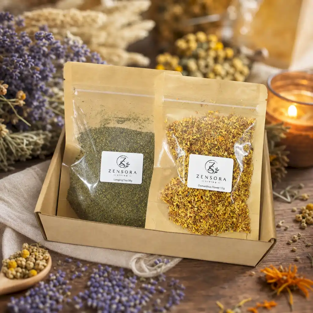 Longjing tea and osmanthus in ceramic aroma warmer