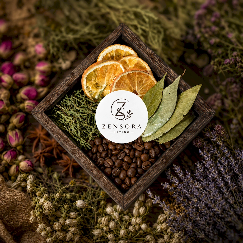 Coffee cedar aromatherapy gift set warming on ceramic burner with tealight
