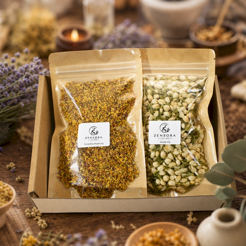 Floral aromatherapy gift set warming on ceramic burner with tealight