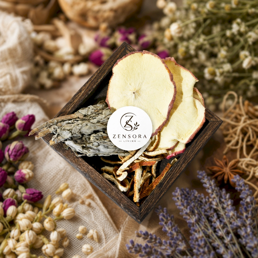 Dried apple orange peel and white sage blend in ceramic aroma warmer