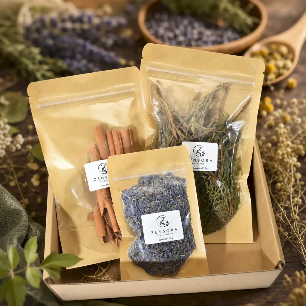 Aromatherapy gift set with lavender cedar cinnamon in ceramic warmer
