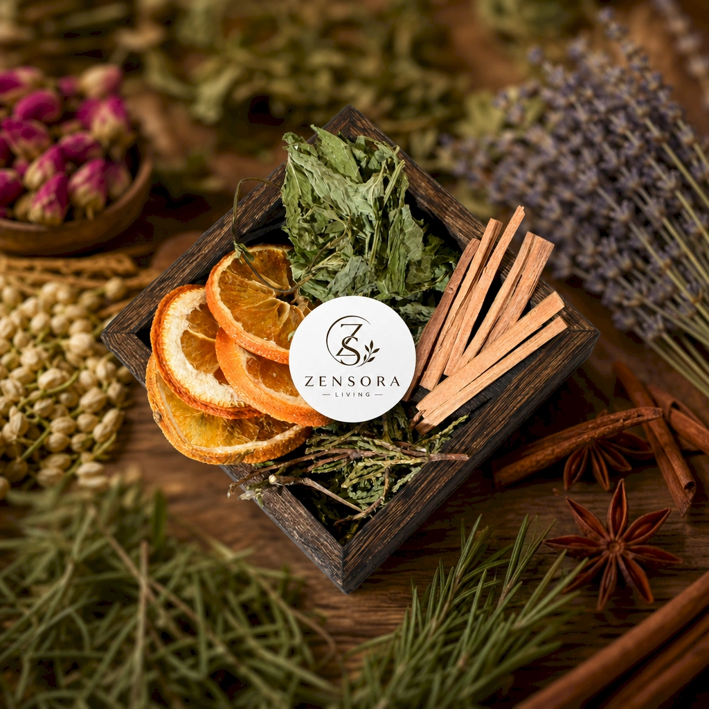 Dried orange cedar mint and Palo Santo blend in ceramic aroma warmer